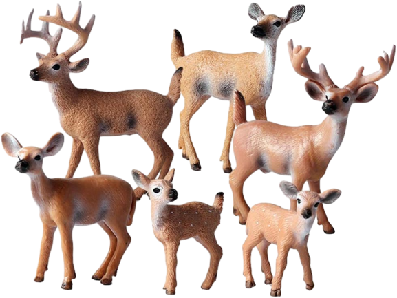 FLORMOON Animal Figures - 6pcs Realistic White Tailed Deer Figurines - Plastic Forest Animals for Christmas - Early Educational Birthday Cake Topper Gift for Kid