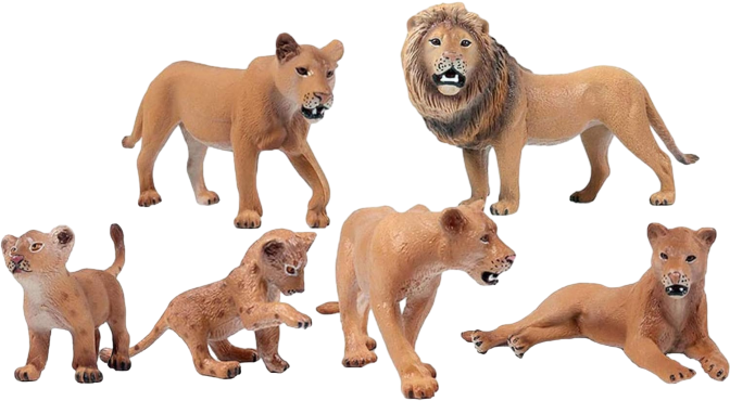 FLORMOON Lion Toy 6pcs Realistic Wild Animal Figures - Plastic Animal Learning Educational Bath Toys - Birthday Cupcake Topper Party Favors Gift For Kids Toddlers