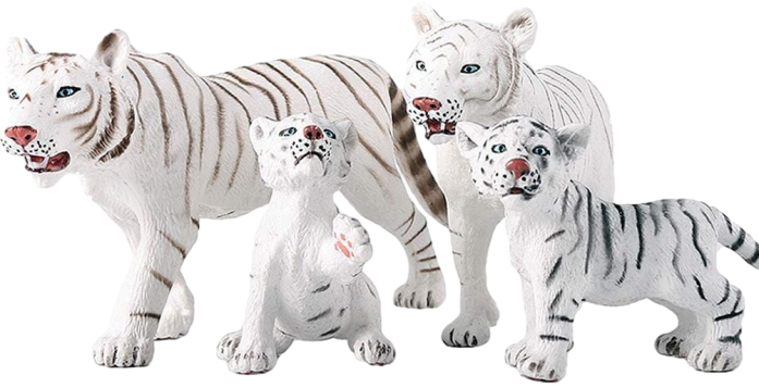 FLORMOON Animal Figures - 4pcs Realistic Plastic White Tiger Action Model - Forest Wild Animal Learning Party Favors Toys - Birthday Cupcake Topper for Kids Toddlers